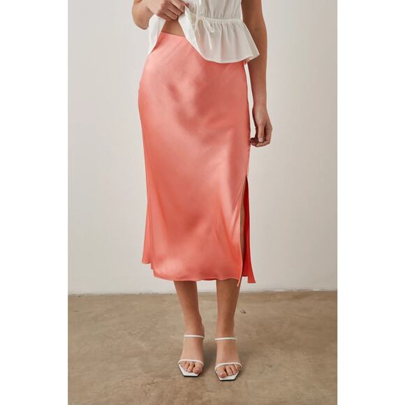Rails Womens Designer Coral Satin Maya Midi Skirt XS Side Slit - Picture 1 of 8